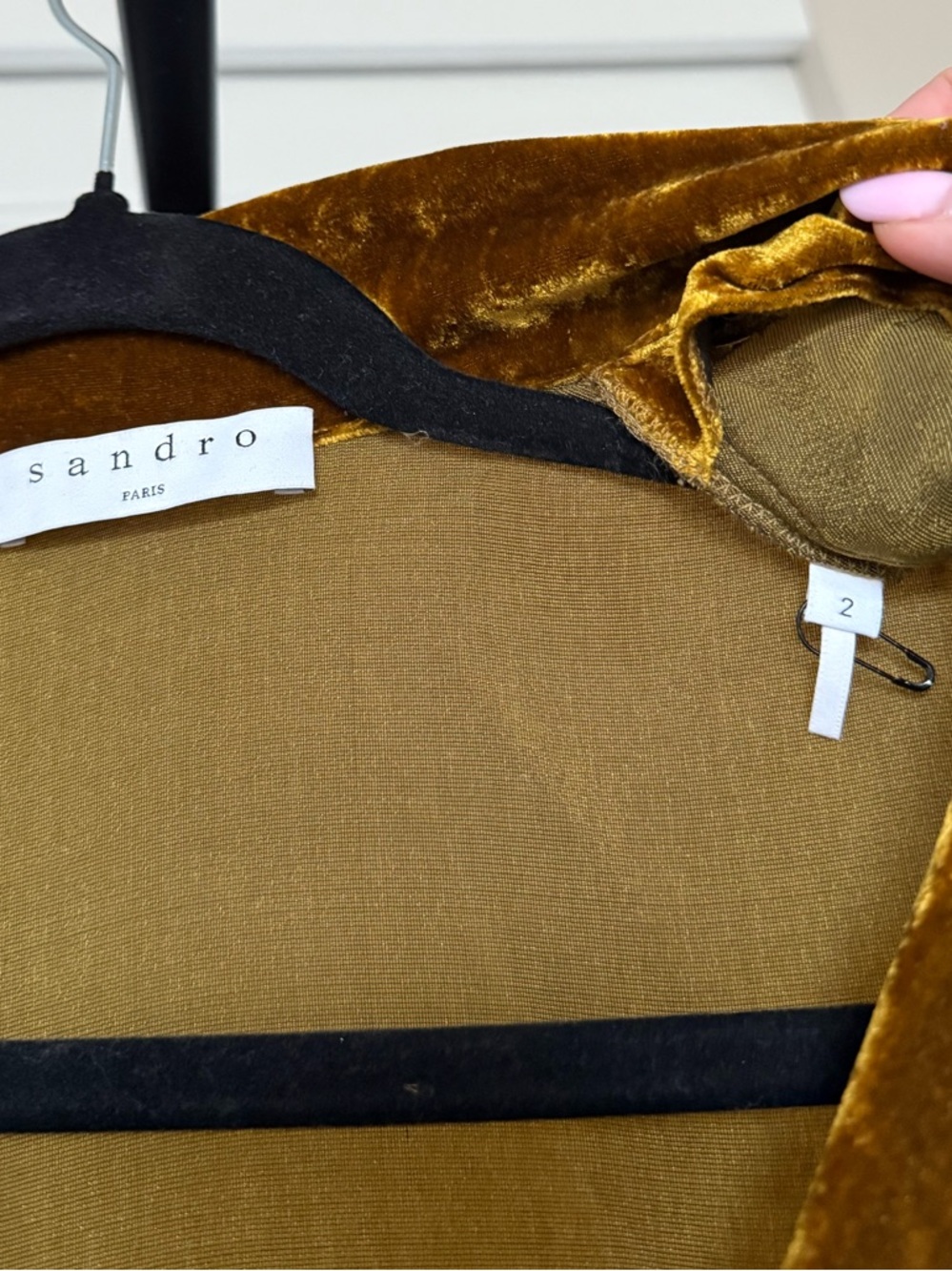 Sandro Velvet Mini Dress gold size 2 EUC - Picture 4 of 6